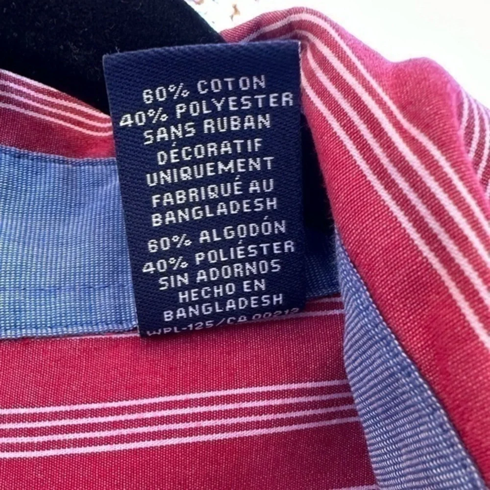 Chaps Men’s Button Down Long Sleeve Shirt (Red & White‎ Striped)